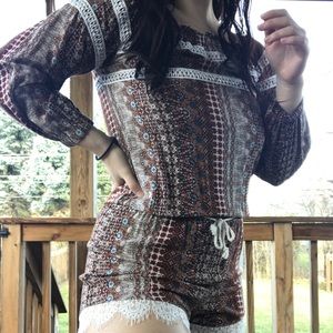 patterned, multicolor lace detailed romper